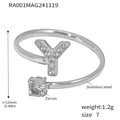 Silver stainless steel open ring featuring letter Y design with sparkling cubic zirconia - Letter Y Ring (RA001-Size 7) / Steel