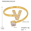 Gold plated stainless steel ring featuring zircon V letter and round stone size 7 - Gold Letter V Ring - Size 7 (RA001)
