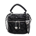 Mini black quilted leather crossbody bag with silver chain and heart charm details - Black