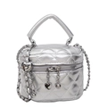 Silver quilted box bag with heart charms and chain strap in a metallic finish - Silver