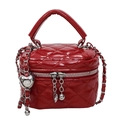 Mini red glossy quilted box bag with silver heart chain and detachable strap for women - Red