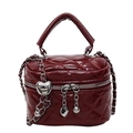 Mini burgundy box bag with diamond quilted pattern, silver chain, and heart-shaped charms - Burgundy