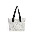 Bolso tote de lona blanca con corazones y lazos marrones y correas negras de tela - Blanco