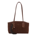 Bolso tote marrón con estampado de leopardo en ante con borla trenzada y correa larga - Marrón con Colgante