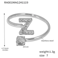 Letter Z stainless steel ring with paved crystals and zircon in silver finish - Letter Z Ring (RA001-Size 7) / Steel