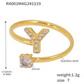 Golden stainless steel open ring with letter Y design and sparkling cubic zirconia stones - Gold Letter Y Ring - Size 7 (RA001)