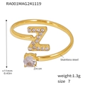 Gold-plated stainless steel open ring featuring a zircon-studded letter Z and round stone - Gold Letter Z Ring - Size 7 (RA001)