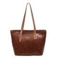 Retro brown leather tote bag with large capacity and stylish slim shoulder straps - Brown