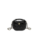 Chic black quilted mini crossbody bag with golden flower clasp and chain strap - Black
