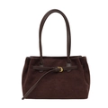 Bolso tote retro de ante marrón oscuro con hebilla dorada y asas dobles elegantes - Marrón