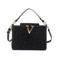 Chic black leopard print handbag for women featuring a gold V buckle and shoulder strap - Black