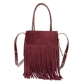 Elegante bolso de hombro burdeos con flecos en ante sintético y correa ajustable - Burdeos