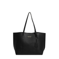 Klassieke zwarte lederen tote bag met gouden letters en minimalistische schouderbanden - Zwart