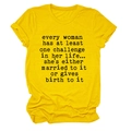 Detail of soft yellow cotton t-shirt fabric with vintage black quote print and crew neck - S / Yellow (Black Font)