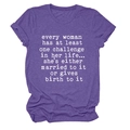 Detail of heather purple round neck t-shirt with white typewriter font printed text - S / Purple (White Font)
