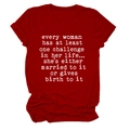 Women's loose dark red crew neck cotton T-shirt with white typewriter slogan print - S / Red (White Font)