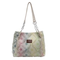 2025 casual denim canvas tote bag with colorful plaid pattern and star details - Colored Star Shape / Gradient Yellow
