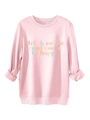 Detail eines rosa Sweatshirts mit 'drink coffee read books' Print und geripptem Ausschnitt - Rosa