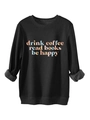 Details zu Rippbündchen und buntem Textdruck auf schwerem schwarzem Fleece-Sweatshirt - Schwarz