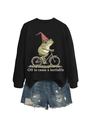 Détail de l'illustration de grenouille et du texte sur le sweat-shirt noir imprimé - Noir (Lettres Blanches)