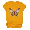 Dettaglio della stampa a farfalla floreale su t-shirt in cotone giallo a maniche corte - S / Giallo Senape