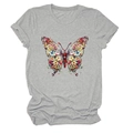 Dettaglio della stampa a farfalla floreale su t-shirt in cotone grigio melange - S / Grigio chiaro