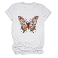 Détail de l'imprimé papillon fleuri sur un T-shirt blanc à manches courtes pour femmes - S / Blanc