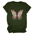 Détail de l'imprimé papillon floral vibrant sur un t-shirt vert foncé à manches courtes - S / Vert Militaire