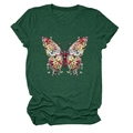 Détail de l'imprimé papillon fleuri et manches retroussées sur t-shirt vert foncé - S / Vert Vintage