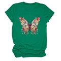 Détail de l'imprimé papillon fleuri sur t-shirt femme vert foncé à col rond et manches courtes - S / Vert Foncé