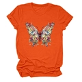 Détail du t-shirt orange vif montrant le motif floral vibrant en forme de papillon - S / Orange