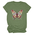 Détail de l'imprimé papillon floral et des manches retroussées sur t-shirt vert - S / Vert olive