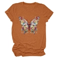 Détail de l'imprimé papillon floral sur un t-shirt rouge rouille à manches courtes - S / Orange Brûlé