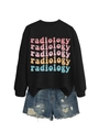 Flat lay of black sweatshirt with colorful radiology print and distressed denim shorts - S / Black Sweatshirt (Color Graphic)