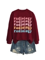 Detail of radiology letter print on maroon crewneck sweatshirt with distressed denim shorts - S / Wine Red Sweatshirt (Color Graphic)