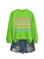 Detail view of radiology colorful print on green sweatshirt with denim shorts set - S / Neon Green Sweatshirt (Color Graphic)