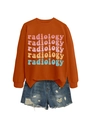Detail of colorful radiology print on orange long sleeve sweatshirt and denim shorts - S / Burnt Orange Sweatshirt (Color Graphic)