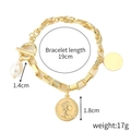 Baroque pearl bracelet with gold coin and OT toggle clasp on a layered chunky chain - S2203-17 Coin Pendant