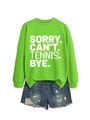 Neongrünes SORRY CAN'T TENNIS Sweatshirt-Set mit destroyed Jeans-Shorts - Neongrün (Weiße Schrift)