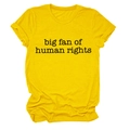 Detail of human rights slogan print on yellow cotton crewneck short sleeve t-shirt - S / Yellow (Black Font)