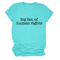 Detail showing rolled cuffs and cotton fabric on a turquoise human rights slogan t-shirt - S / Deep Water Blue (Black Font)