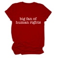 Minimalist cotton t-shirt with 'big fan of human rights' slogan print in dark red - S / Red (White Font)