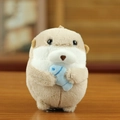 Cute plush sea otter keychain holding a blue fish with soft brown and white fur - One Size / Small Seal (Holding Fish)