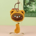 Llavero de gato de peluche marrón con cascabel dorado y cola larga y esponjosa - Marrón