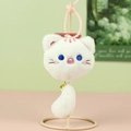 Lindo llavero de gato de peluche blanco con cascabel dorado y cordón de plástico rosa - Blanco