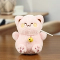 Llavero de gato de la suerte de peluche rosa con pelo suave y cascabel dorado - Forma de Gato / Rosa