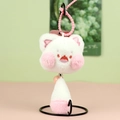Plüsch-Katzenanhänger in Pink und Weiß mit Glöckchen und rosa Silikon-Schlüsselband - Rosa Weiß / Ca. 15cm