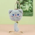Llavero de gato de peluche gris claro con cascabel dorado y ojos bordados - Gris