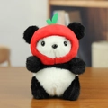 Cute panda plush toy wearing a red apple hat keychain charm in a soft finish - Hat Style / Black and White / About 12cm