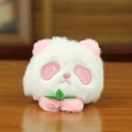 Rosa-weißer Panda-Plüschanhänger mit grünem Blatt auf einer Holzoberfläche - Rosa / Ca. 8cm